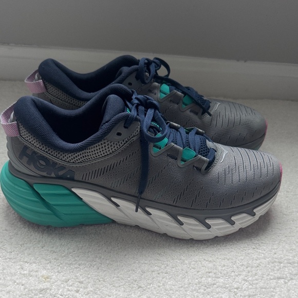Hoka Gray and Teal Women's Running Shoes - Picture 4 of 8